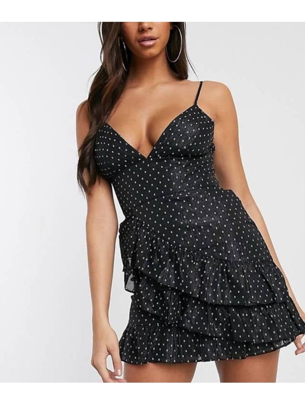 La Maison Talulah | Heartbreaker Mini Cocktail Dress Ruffles Metallic Black XS